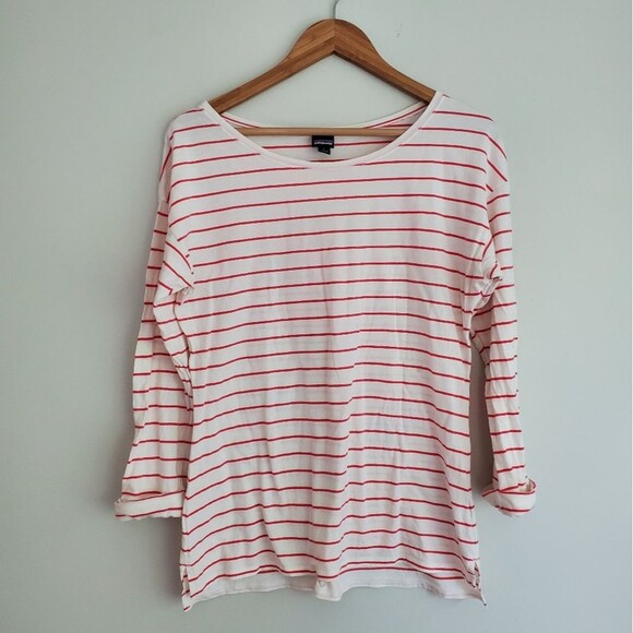 Patagonia shallow boaters neck rolled sleeve stripe top size Large - Picture 2 of 8